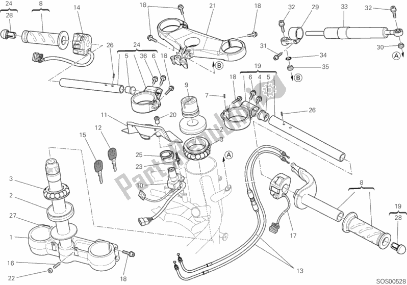 Alle onderdelen voor de Stuur van de Ducati Superbike 848 EVO USA 2012